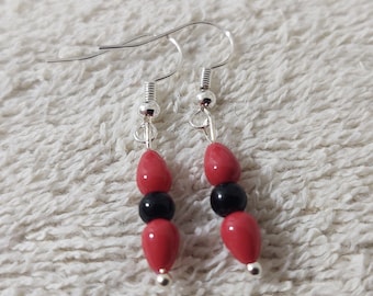 Red and black dainty earrings. Elegant short dangle earrings for her, daughter, mother, sister, or friend.