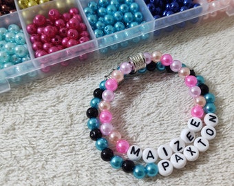 Personalized stretch bracelet for girls and boys. Custom stackable elastic bracelet for all occasions. For him or her.