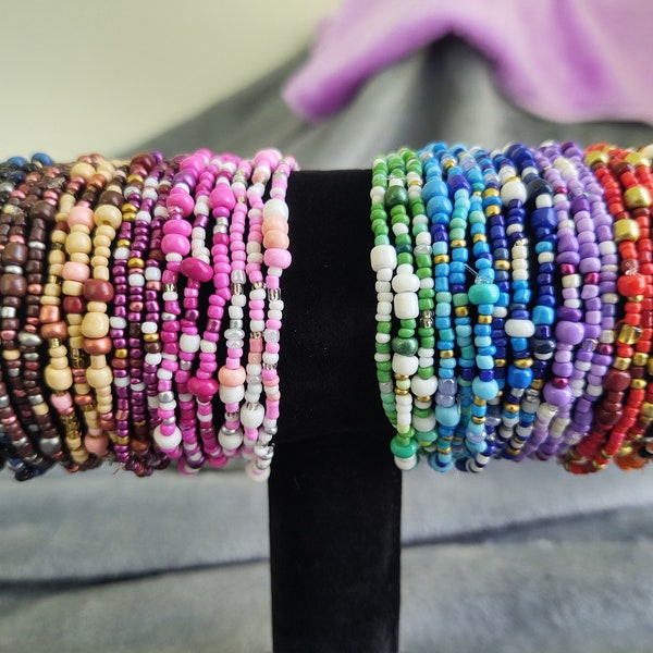 Multi-color seed bead stackable elastic bracelet for all occasions. Choose your color. For him or her.