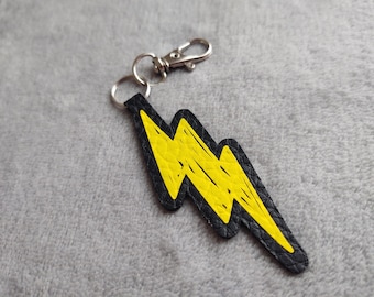 Lightning Bolt Key Chain Charm Clip or Zipper Pull made with Faux Leather.