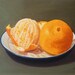 Oranges on a plate, fruit still life, oil painting on board