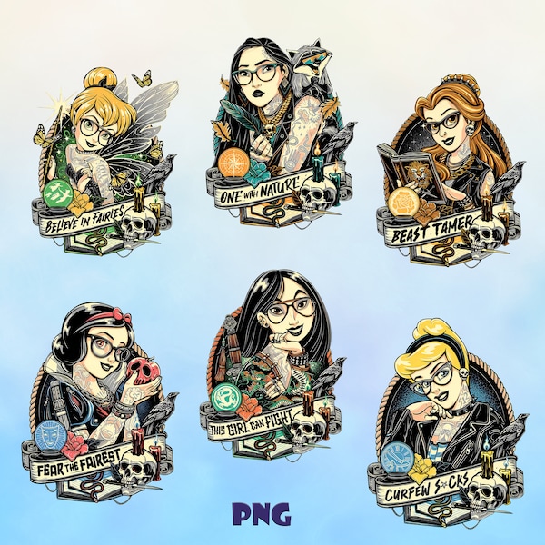 Paquete PNG de princesa estilo punk rock, princesa de rock PNG, imágenes prediseñadas mágicas, sublimación PNG de dibujos animados, diseños para camisetas, paquete de imágenes
