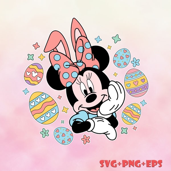 Cute Minnie Easter With Basket of Eggs SVG, Mouse And Friends Easter Day Svg, Bunny Mouse And Friends Svg, SVG Cut FileBundle Image