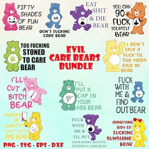 Evil Sassy Rude Sarcastic Funny Care Bears Huge SVG PNG Bundle Images Set