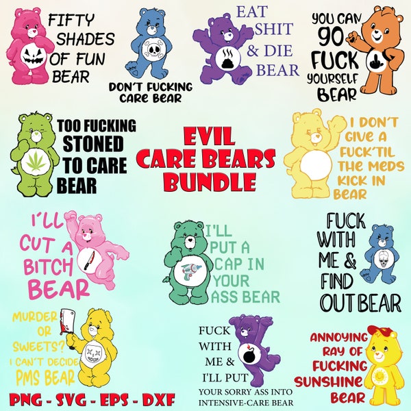 Evil Sassy Rude Sarcastic Funny Care Bears Huge SVG PNG Bundle Images Set