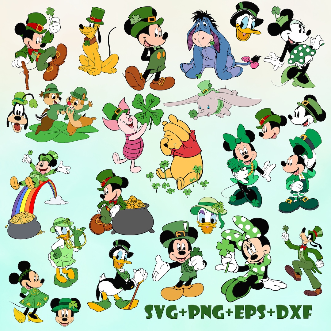Saint Patricks Winnie the Pooh, Piglet,eeyore, Mickey and Friends St