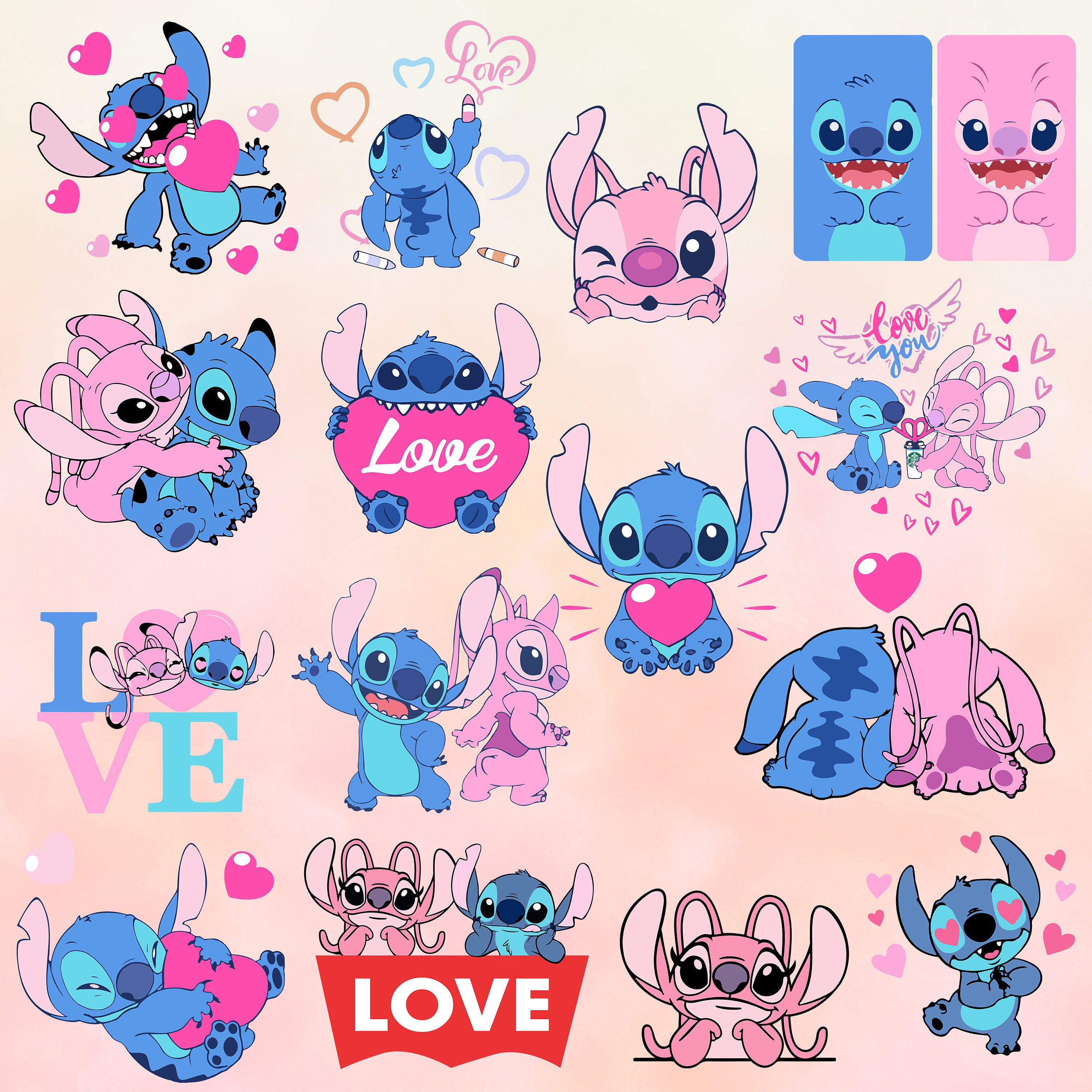 Stitch and Angel Valentines SVG PNG DXF Vector Clipart Layered Bundle ...