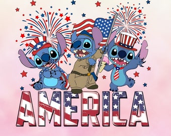 Stitch America png, Joyeux 4 juillet, Rouge, blanc et bleu, Liberté américaine, Vacances en famille 2023, Fête de l'indépendance png, 4 juillet png