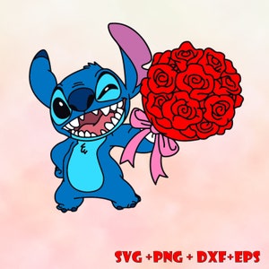 Stitch Angel Valentine ROSES PNG SVG Love svg valentines day svg Image Bundle