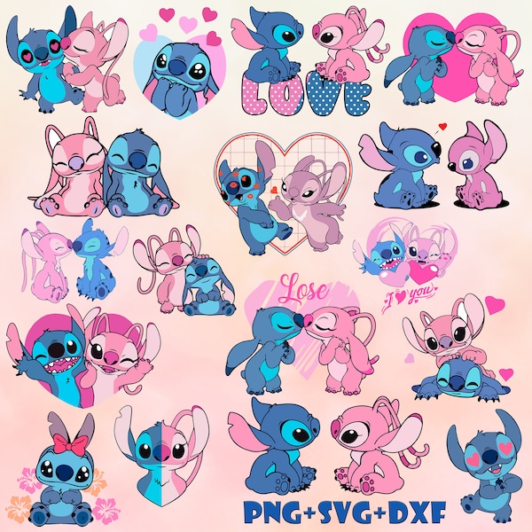 Stitch et Angel Valentines SVG PNG DXF Vector Clipart Layered Bundle Lilo et Stitch