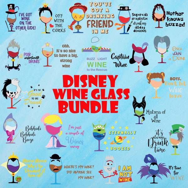 22 Princess Villains Elsa Moana Snow White Belle Ariel Wine Glass Huge SVG PNG Bundle Images Set