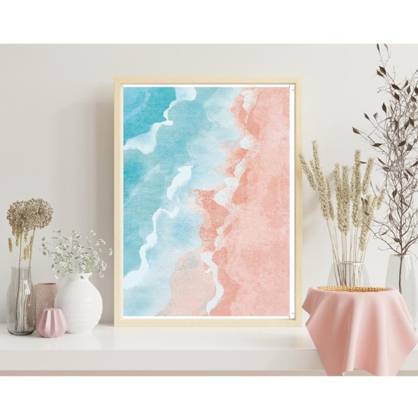 Boho Beach Vibes: Coral and Turquoise Wall Art Instant Download