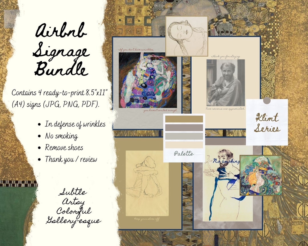 Airbnb Signage Bundle Artsy Klimt Series Thank You Sign, Vacation