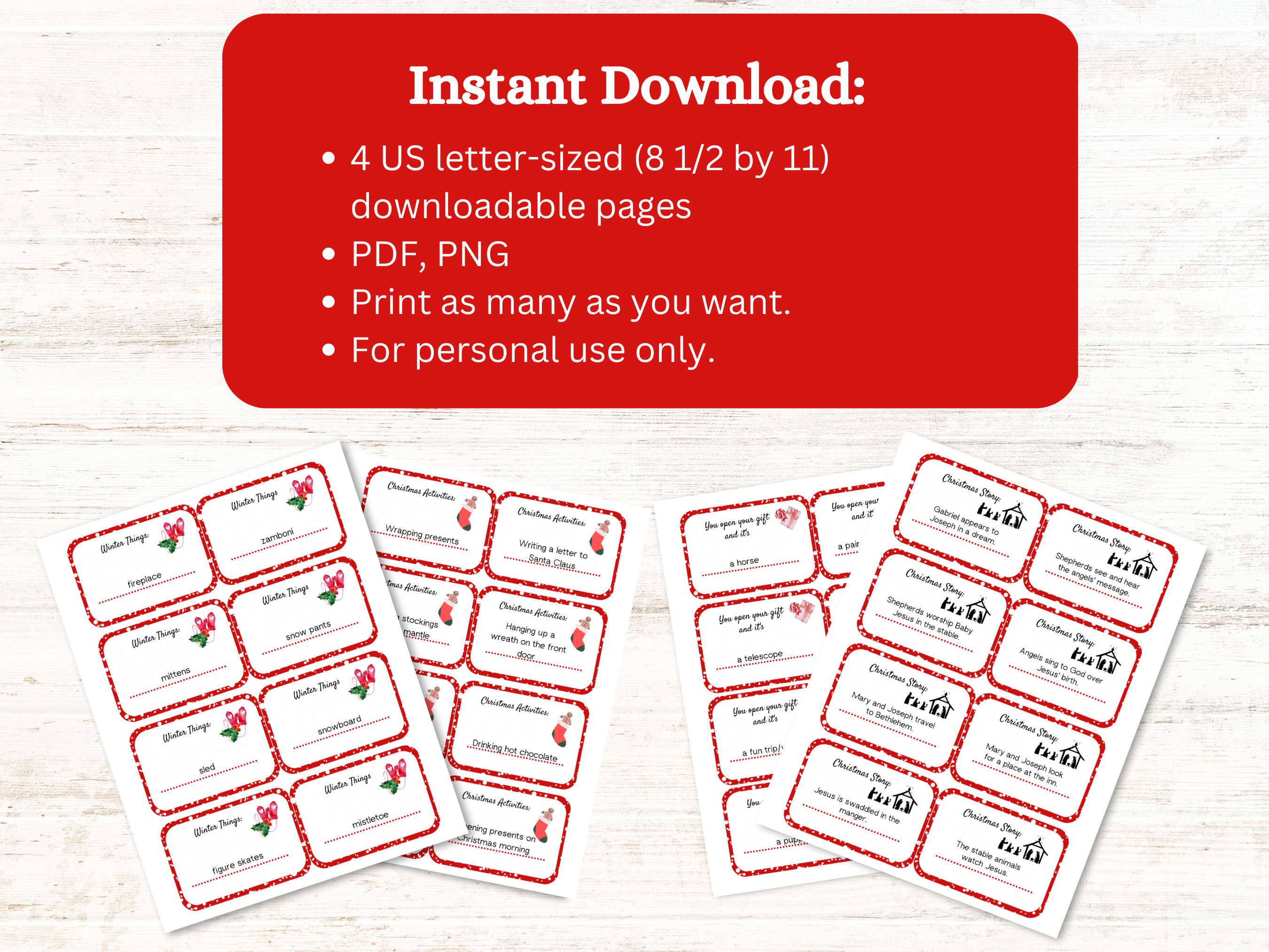 Christmas Game Cards Printable Christmas Games Family Games Printable Office Party Games
