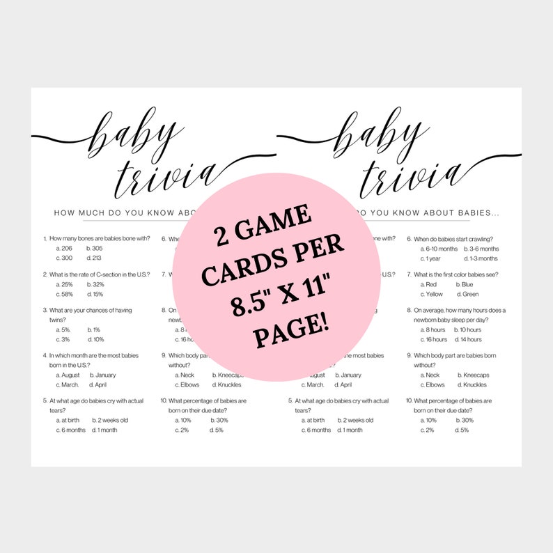 Baby Trivia Shower Game / Baby Trivia / Minimalist Style Baby Trivia