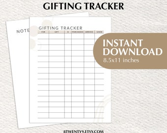 Gifting Tracker | Gift List | Gift Log | Wedding Gift Tracker | Fillable PDF | Instant Download