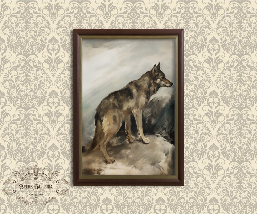 Vintage Unique Wallart Oil Painting a Painting of a Wolf in Etsy