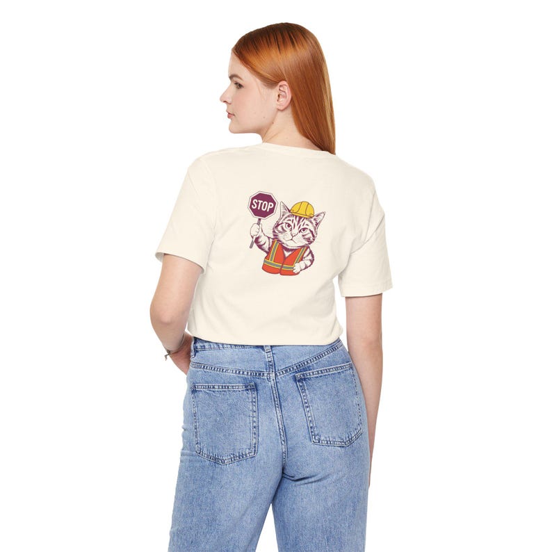 STOP! Cat Construction Worker T-Shirt | Funny Cat Tee image 2