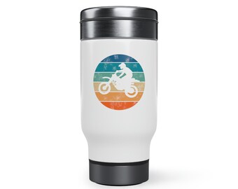 Vintage Motorcycle Jumping XR Circle - Stainless Steel Travel Mug with Handle, 14oz