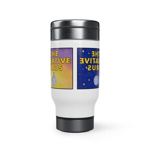 My book &quot;The Creative Virus&quot; Cover and Back - Stainless Steel Travel Mug with Handle, 14oz