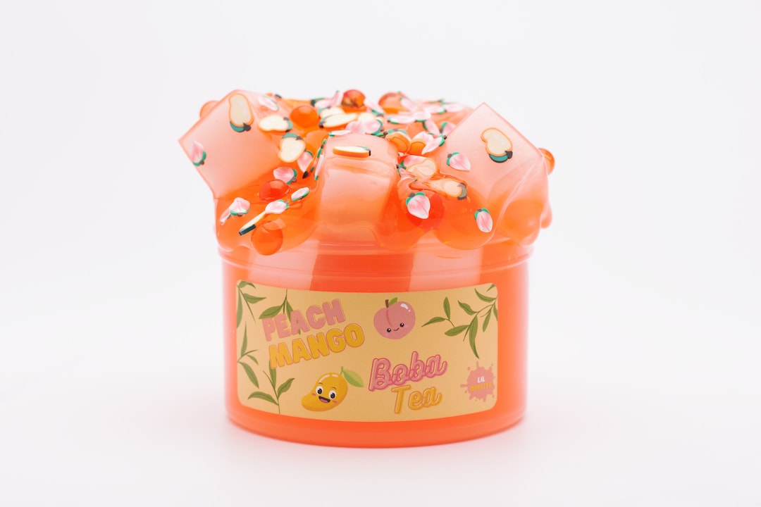 Peach Mango Boba Tea Slime Jelly Cube Slime Peach Slime Etsy