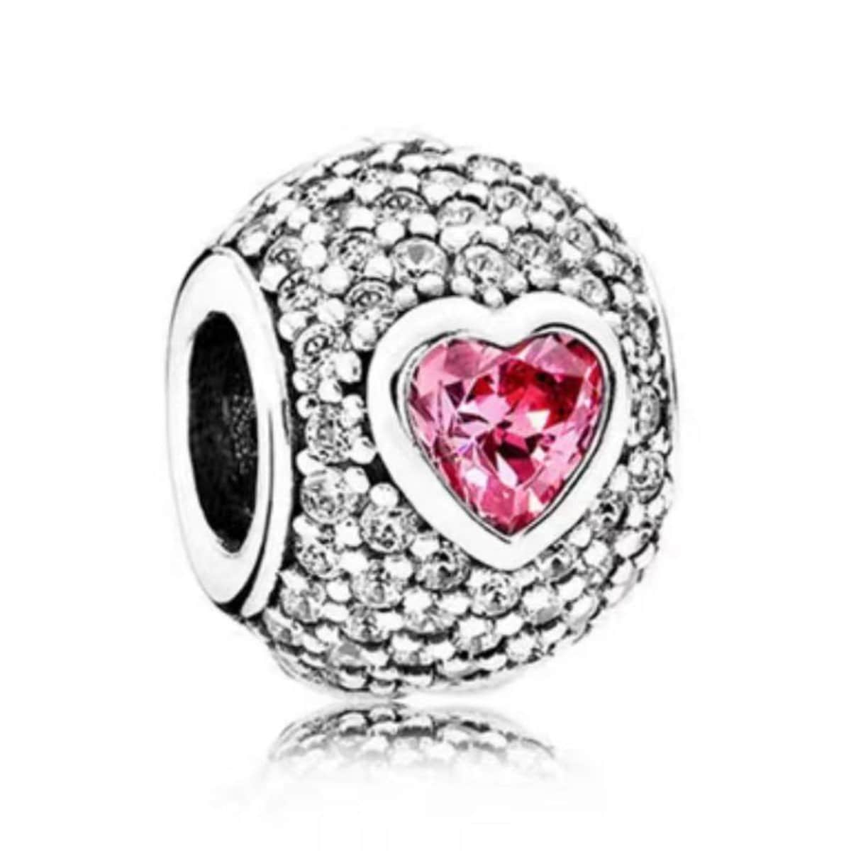 Pink Heart 2 PC Magnetic Sterling Silver & Crystals Bead Charm by The Black Bow Jewelry Co.