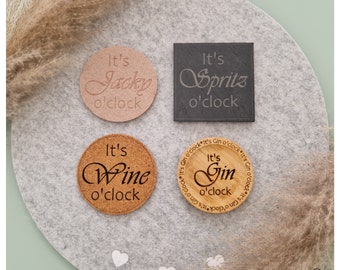 Personalizable coasters Whiskey Gin Aperol Wine Beer Mats Cork Felt Slate Wood Engraving Unique byTHD