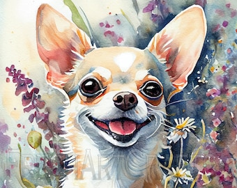Chihuahua Watercolor Portrait, Chihuahua Painting, Chihuahua Wall Art, Dog Portrait, Digital Print, Instant Download, Printable