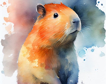 Capybara Watercolor Art, Capybara Painting, Kids Room Decor, Nursery Decor, Capybara Wall Art, Digital Print, Instant Download, Printable