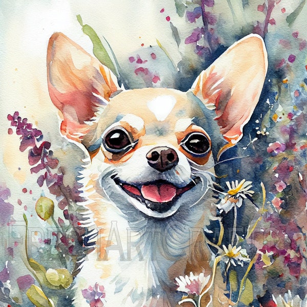 Chihuahua Watercolor Portrait, Chihuahua Painting, Chihuahua Wall Art, Dog Portrait, Digital Print, Instant Download, Printable