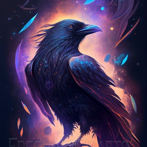 Cosmic Raven Wall Art, Space Raven Art, Raven Digital Art Print, Digital Download, Bird Home Decor, Wall Decor, Printable