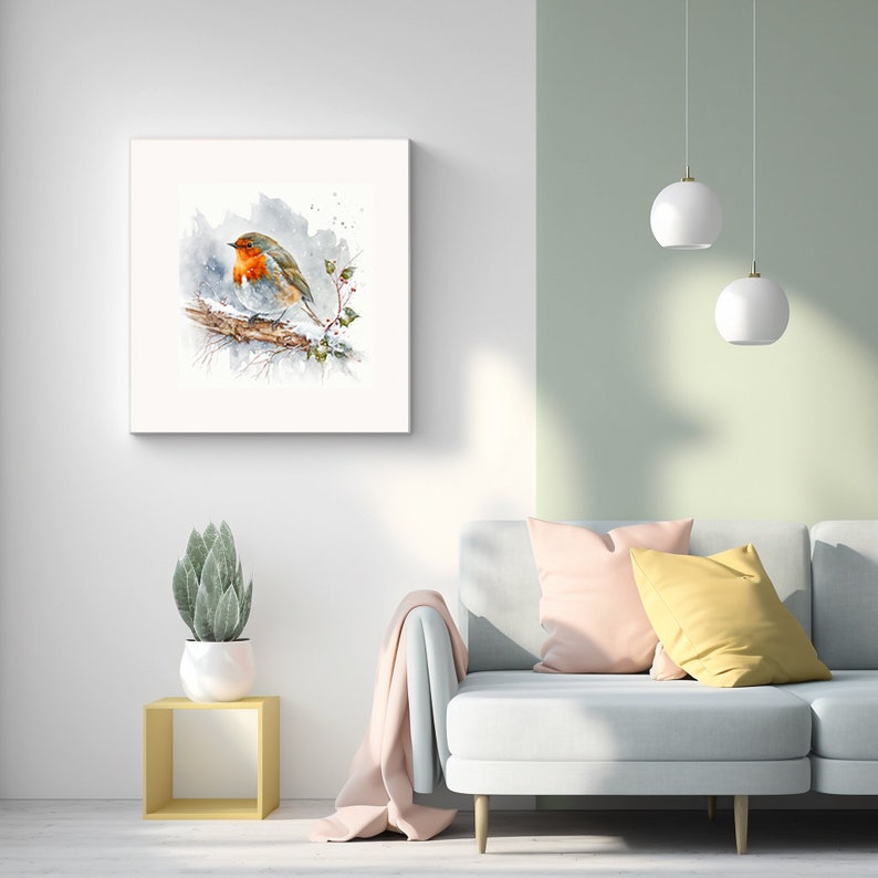 Winter Robin Watercolor Art, Bird Painting, Winter Home Decor, Bird ...