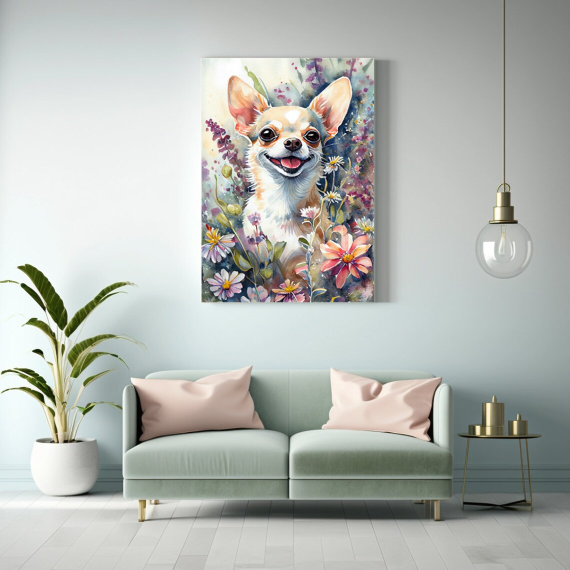 Chihuahua Watercolor Portrait, Chihuahua Painting, Chihuahua Wall Art