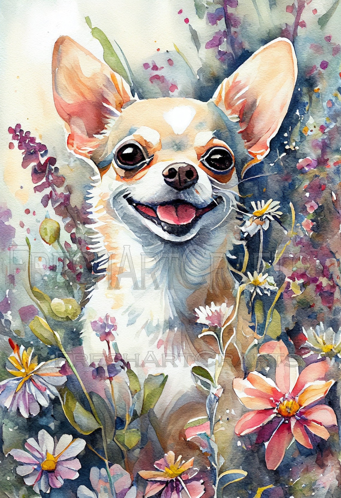 Chihuahua Watercolor Portrait, Chihuahua Painting, Chihuahua Wall Art