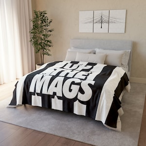 UP the MAGS Fleece Blanket, Newcastle United Fan Gift, NUFC Game Day Blanket, Black and White Toon Army, Gift for Newcastle United Fan