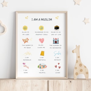 Islamic Affirmations print, Positive Affirmations for Muslim Kids, I am poster, Islamic Nursery, Islamic Homeschool print, Digital download