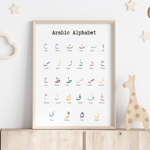 Impression de l'Alphabet arabe - Affiche arabe - Impression de pépinière islamique - Impressions islamiques pour enfants - Impression musulmane - Art islamique - Enfants musulmans - Imprimable