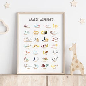 Impresión del alfabeto árabe - Póster del alfabeto islámico - Impresiones islámicas para guarderías - Impresión para niños musulmanes - Póster musulmán - Póster de Alif Ba Ta