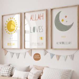 3er Set Islamische Kinderzimmer Poster: Bismillah Poster, Islamische Affirmation, Islamisches Kinderzimmer Poster, Islamische Wandkunst, Muslimisches Kinderzimmer