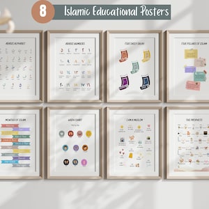 Set of 8 Islamic Educational Prints | Islamic Homeschool Posters | Digital Download | Islamic Playroom Prints | Islamic Nursery Prints