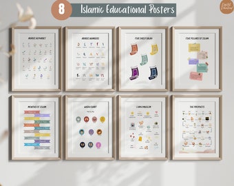 Ensemble de 8 impressions éducatives islamiques | Affiches islamiques d'école à la maison | Téléchargement numérique | Impressions de salle de jeux islamiques | Gravures de pépinière islamiques