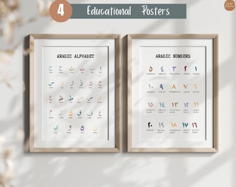 Arabic Alphabet and Numbers Poster Set: Islamic Nursery Art (Digital Download)