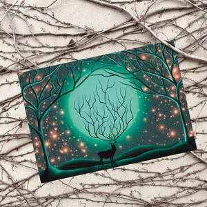 Carte de voeux imprimable des bois, carte vierge, téléchargement immédiat, mystique, oeuvre d'art unique, observateur solitaire, créatures des bois