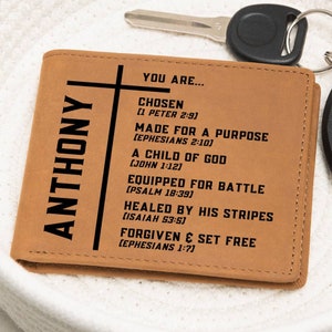 Personalisierte christliche Brieftasche für Männer, religiöses Ruhestandsgeschenk aus dem Bibelvers, benutzerdefinierter Glaube christliches Geschenk für ihn, Brieftasche für Sohn-Vater