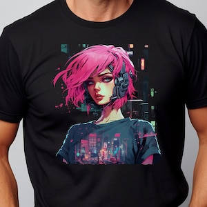 Cyberpunk Anime Girl Unisex T-Shirt,  Futuristic Techwear Aesthetic, Kawaii Manga Shirt, Japanese Streetwear, Japanese Harajuku Clothing