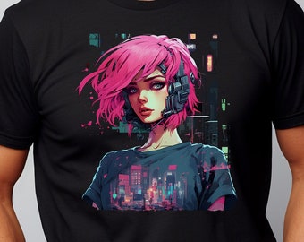 Cyberpunk Anime Girl Unisex T-Shirt,  Futuristic Techwear Aesthetic, Kawaii Manga Shirt, Japanese Streetwear, Japanese Harajuku Clothing