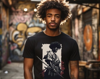 African American Samurai Unisex Men's Women's T-Shirt, Unique Boyfriend Asian Gift, Japanese Black Cool Tee, Graphic Awesome Katana Shirt