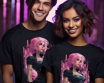 Cyberpunk Anime Girl T-Shirt,  Futuristic Techwear Aesthetic, Kawaii Manga Shirt, Japanese Streetwear, Japanese Harajuku Clothing Unisex