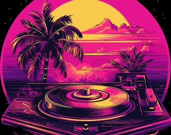 Turntable Vinyl in the Synthwave 80s eighties style gift for him Men's classic tee, record store day