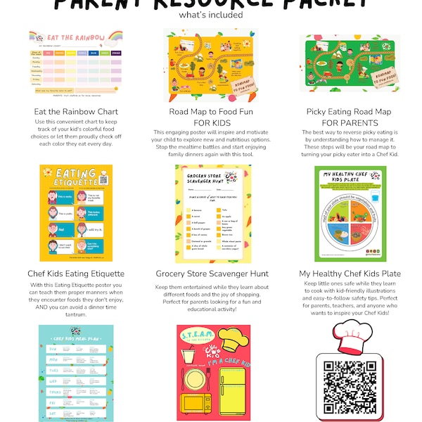 Picky Eater Parent Resource Packet: Meal Plan, Healthy Plate, Grocery Store, Scavenger Hunt, Food Favorites for Kids, Rainbow Eating Chart